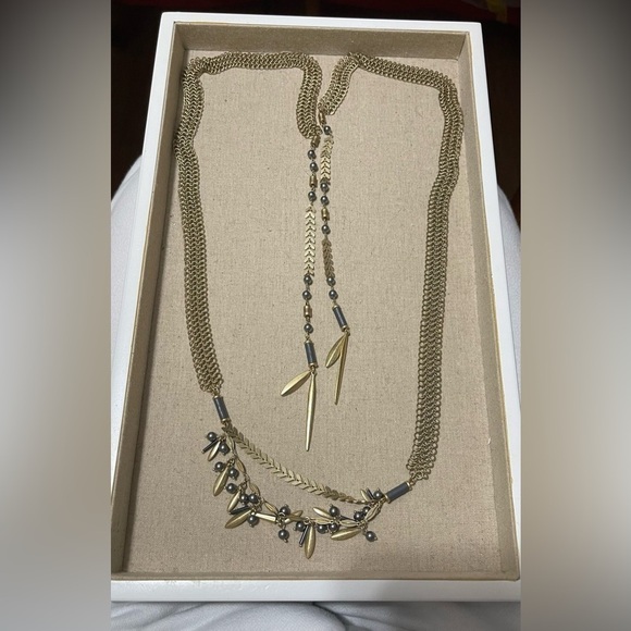 Stella And Dot Laurel Simulated Pearl Chain mail Lariat Style Boho Necklace - Picture 1 of 5